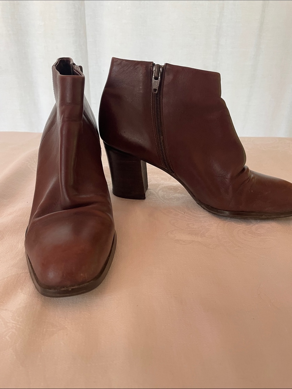 Nine West Women's Dark Brown Leather Ankle Booties with Block Heel
